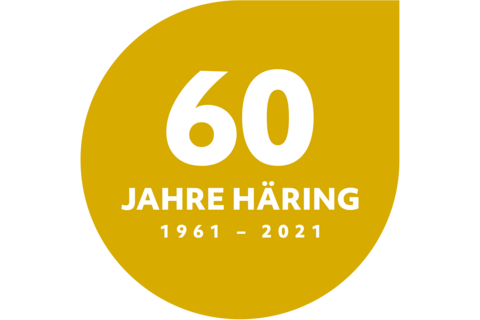 weißer Hintergrund gelbe Blase "60 Jahre Häring 1961-2021"
